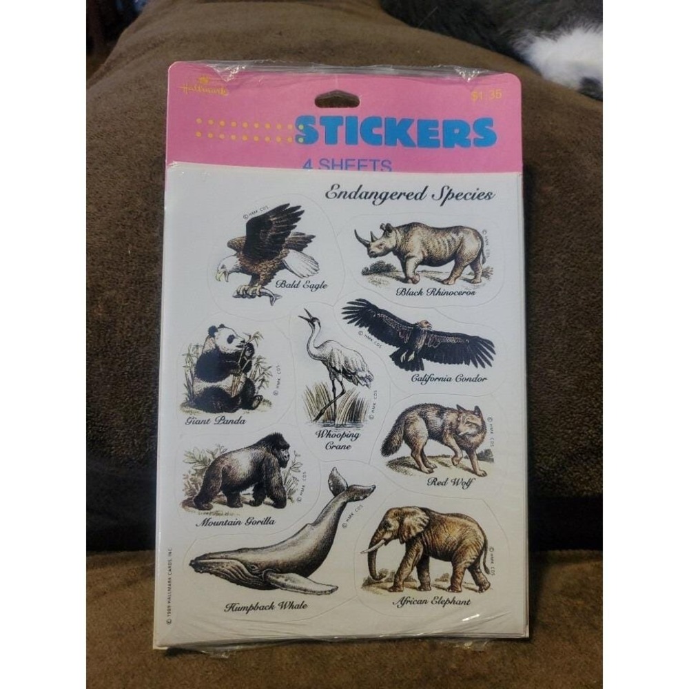 Hallmark Vintage Stickers Types Of Endangered Species 4 Sheets